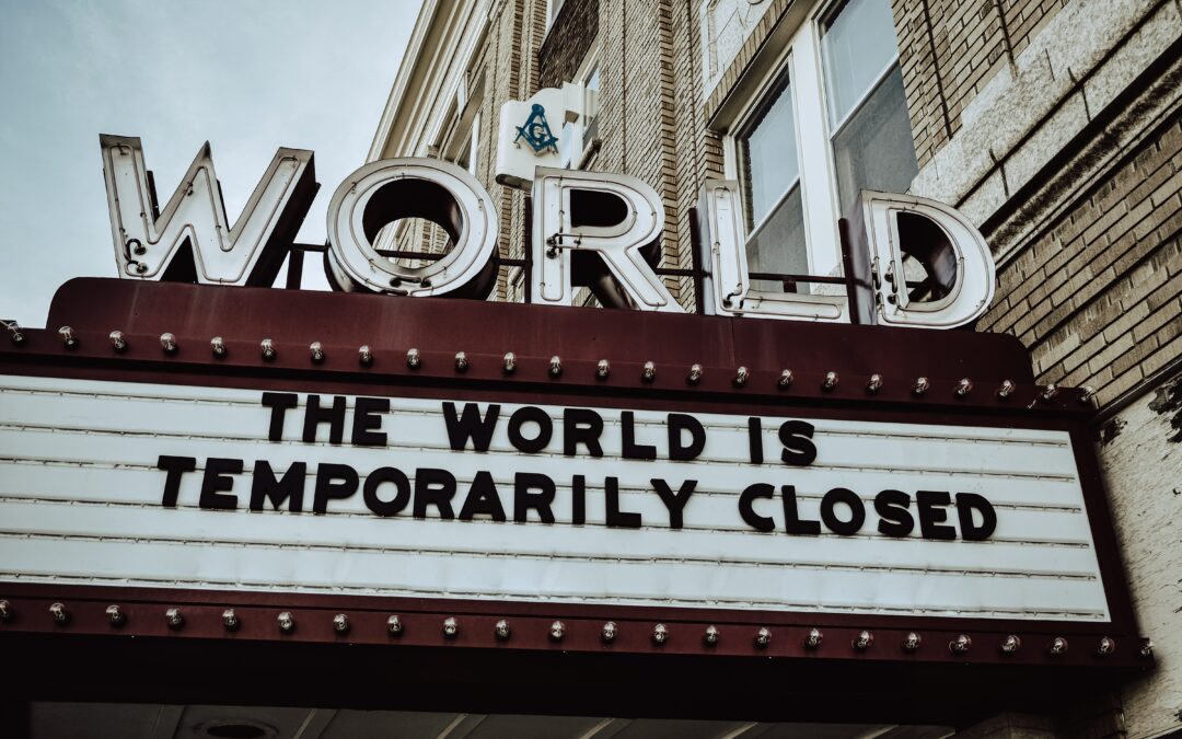 cinema doors shut down due to enforced pandemic lockdown in new york city